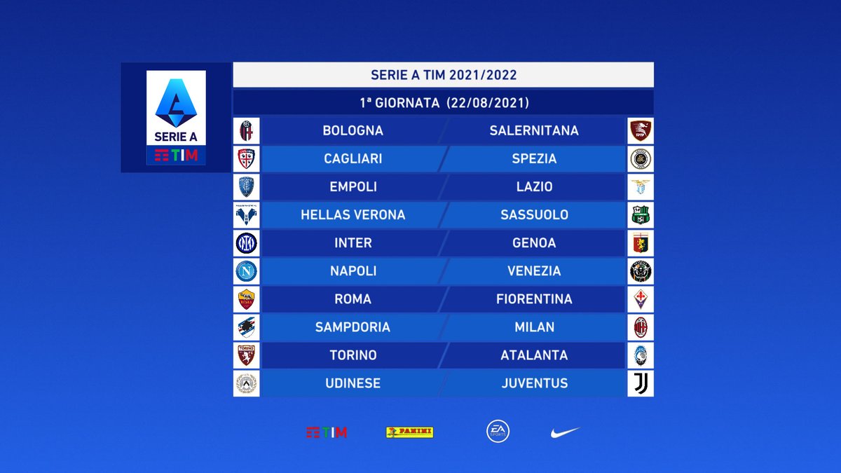Goaloojp イタリア1部リーグ セリエa 21 22シーズンの 試合日程が確定 開幕戦は8月22日 王者 インテル はジェノアと対戦 ユヴェントス はウディネーゼと対戦 Acミラン はサンプドリア対戦 完全の 試合日程はこちら T Co