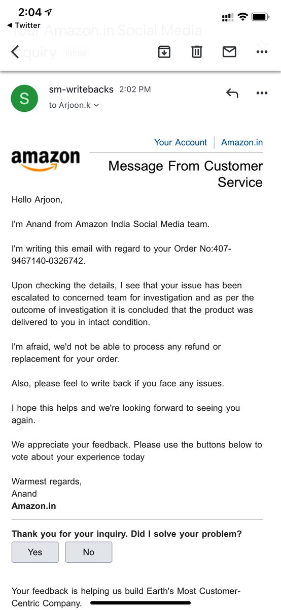 ArjoonMunda's tweet photo. @AmazonHelp @amazonIN 
If your investigation team says order is delivered can you provide me a proof? 
The delivery person itself i told him that this parcel looks tampered he said “this is negligible” and told me to accept the order https://t.co/7IOiquAeKd