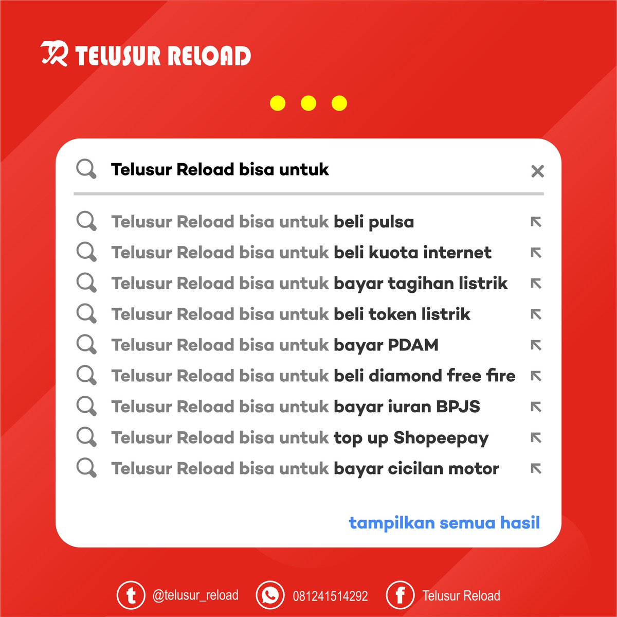 Telusur_Reload's tweet image. Beli dan bayar apapun jauh lebih gampang dengan satu aplikasi
...
#telusurreload #serverpulsa #agenpulsa #agenkuota