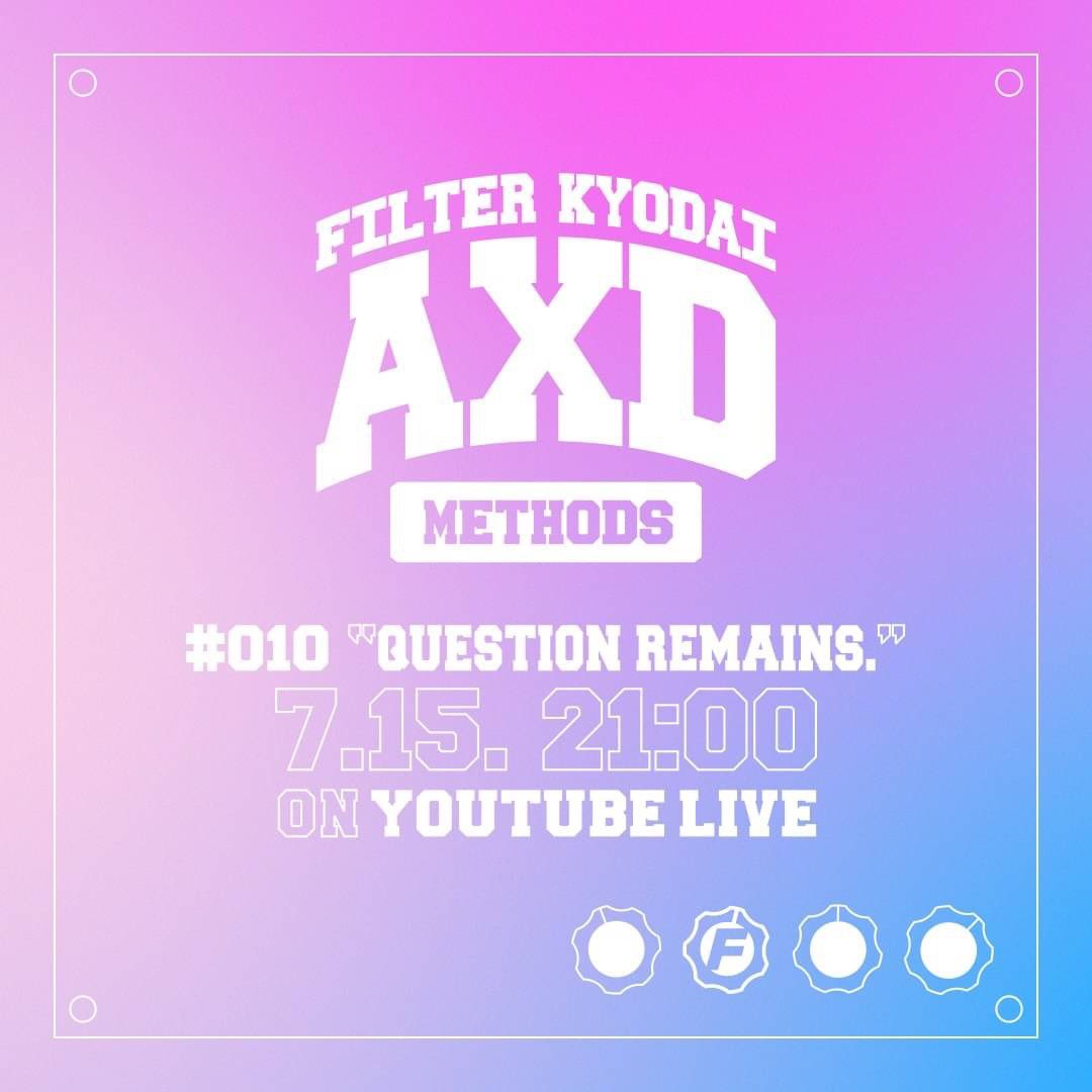 marimoRECORDS's tweet photo. 【#0010 本日21時！】

映像×音楽 &amp; アナログ×デジタルの新しいライブ体験🎤
21時よりYouTubeチャンネルにてプレミア公開です。ぜひご覧ください！

FILTERKYODAI AXD METHODS #010 "QUESTION REMAINS"
https://t.co/EEPb3Py1WF

#filterkyodai #housemusic #axdmethods https://t.co/dZXe6FayhX