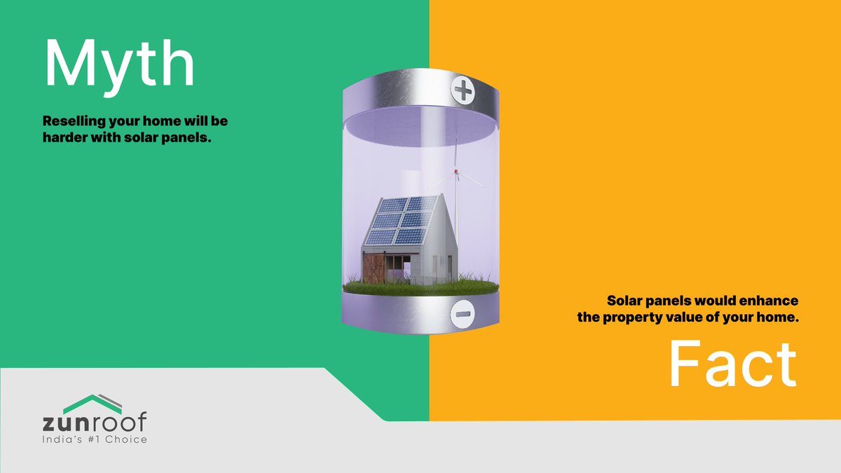 ZunRoof's tweet photo. Myth: Reselling your home will be harder with solar panels.

That’s false. 
It's time to go solar. Make your home's rooftop solar; designed, delivered, and diagnosed by ZunRoof. Visit https://t.co/XDJhFiTgsq for more details.
.
.
.
#ZunSolar #Gosolar #Myth #Solarenergy #Solar https://t.co/Dt6p15C618