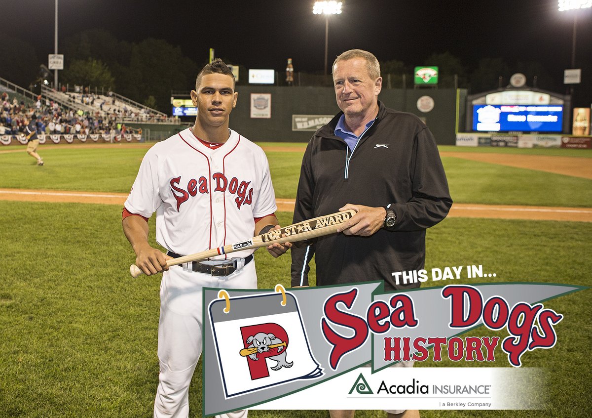 PortlandSeaDogs's tweet photo. #ThisDayInSeaDogsHistory, presented by @AcadiaInsurance 

July 15, 2015- The Sea Dogs host the Eastern League All-Star Game.  The game ends in a tie and is decided by a home run derby.  Sea Dogs' infielder Marco Hernandez is named the MVP. https://t.co/h2C1fWloaJ