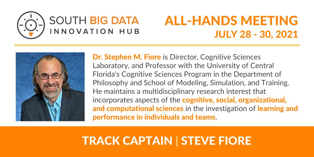 During the #SBDHAllHands, Track Captains <a href="/mawtch/">Shannon McKeen</a> + <a href="/drsfiore/">Dr. Stephen Fiore</a> will bring their years of experience assembling effective, efficient scientific teams across disciplines to the #TeamScience Track. #datascience #bigdata #sbdh

Register today: southbigdatahub-events.org