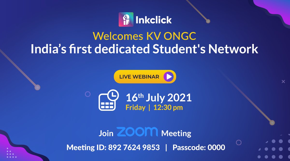 inkclick_world's tweet photo. Inkclick in collaboration with Kendriya Vidyalaya ONGC is hosting a live webinar for the future of the nation highlighting India's first student's network.
Stay tuned for more updates
#Inkclick
#kv #kvians #kvian #kvp #kvs #kvongc #kvongcdehradun #kendriyavidyalaya #kendriya https://t.co/FXcV43GcZ8