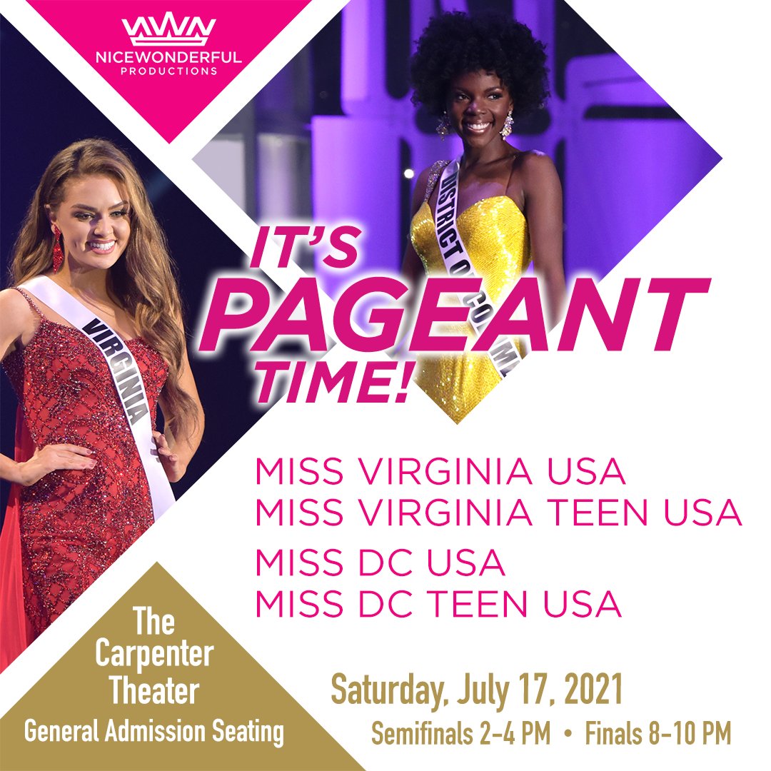 DOMEnergyCenter's tweet photo. This Saturday, July 17th, don't miss Nicewonderful Productions' presentation of Miss Virginia USA and Miss District of Columbia USA, at Dominion Energy Center, along with Miss Virginia Teen USA and Miss District of Columbia Teen USA. Visit https://t.co/UkBxQTcPDa for tickets. https://t.co/Apn1m674st