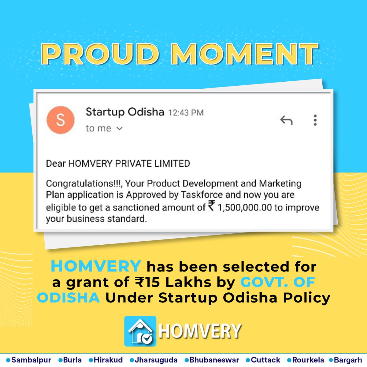homvery's tweet photo. Government of Odisha has been a frontrunner in providing support to the startups.
This will help us in further enhancing the user experience by bringing lot of new features in the app for user and also adding new cities to the list.
#Homvery #Startup #Grant #Funding #Odisha https://t.co/FXqSXqn8lA