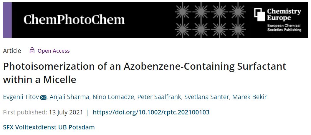 SanterLab's tweet image. We are very happy to share the news of one of our papers on #Photoisomerization of an #Azobenzene-Containing #Surfactant within a #Micelle being accepted in @ChemPhotoChem! Check out the link below for more information:
tinyurl.com/4pkcbtby