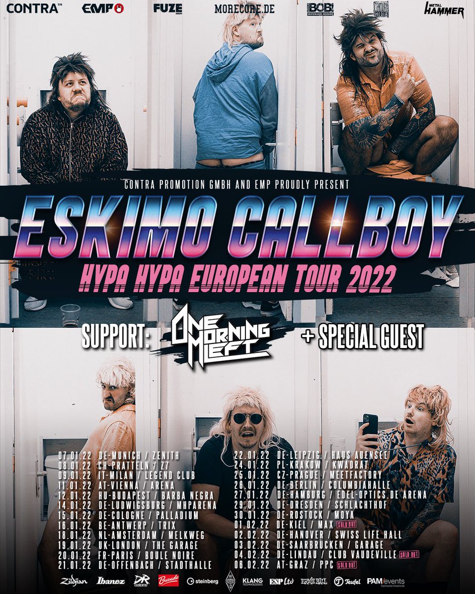 Super-excited to announce that got my boyz of ONE MORNINH LEFT joined this fantastic tour coming in 2022! Some of the venues already sold out so, if you wanna see them...be fast! @onemorningleft1 @EskimoCallboy @Arising_Empire @ContraPromotion