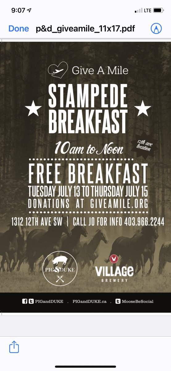 Come hang with <a href="/VillageMatt/">Matt Livingstone</a> &amp; <a href="/MooseBeSocial/">Stephen Lowden</a> this morning @PigandDuke for our #Stampede2021 Breakfast for <a href="/giveamile/">Give A Mile</a> We Love Ya #Calgary