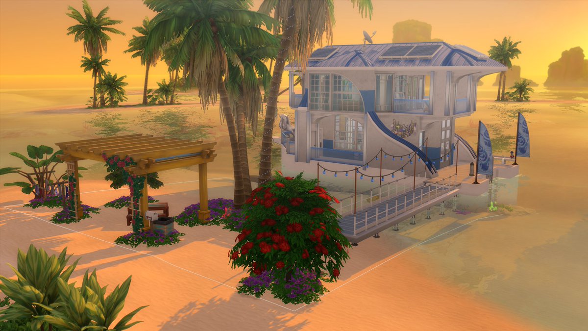 LOTROLadyGunn's tweet photo. 102 Salty Dog Yacht. Built for @micheleblue14 &amp; her #smchallenge30. I was planning on a shoddy, cobbled-together mix of pallets, woods, &amp; whatever but this happened instead. That sunset though! 🤩
#Sims4 #ShowUsYourBuilds https://t.co/6lxtoFDsoN