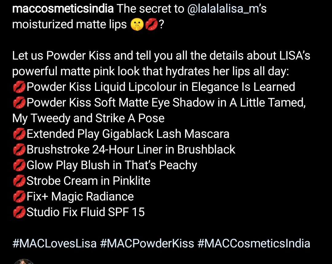 Maccosmeticsindia update with global ambassador lisa
 🔗instagram.com/p/CRV8Z3SKoe5/…
#LISA #LALISA #macloveslisa #MACCosmeticsIndia