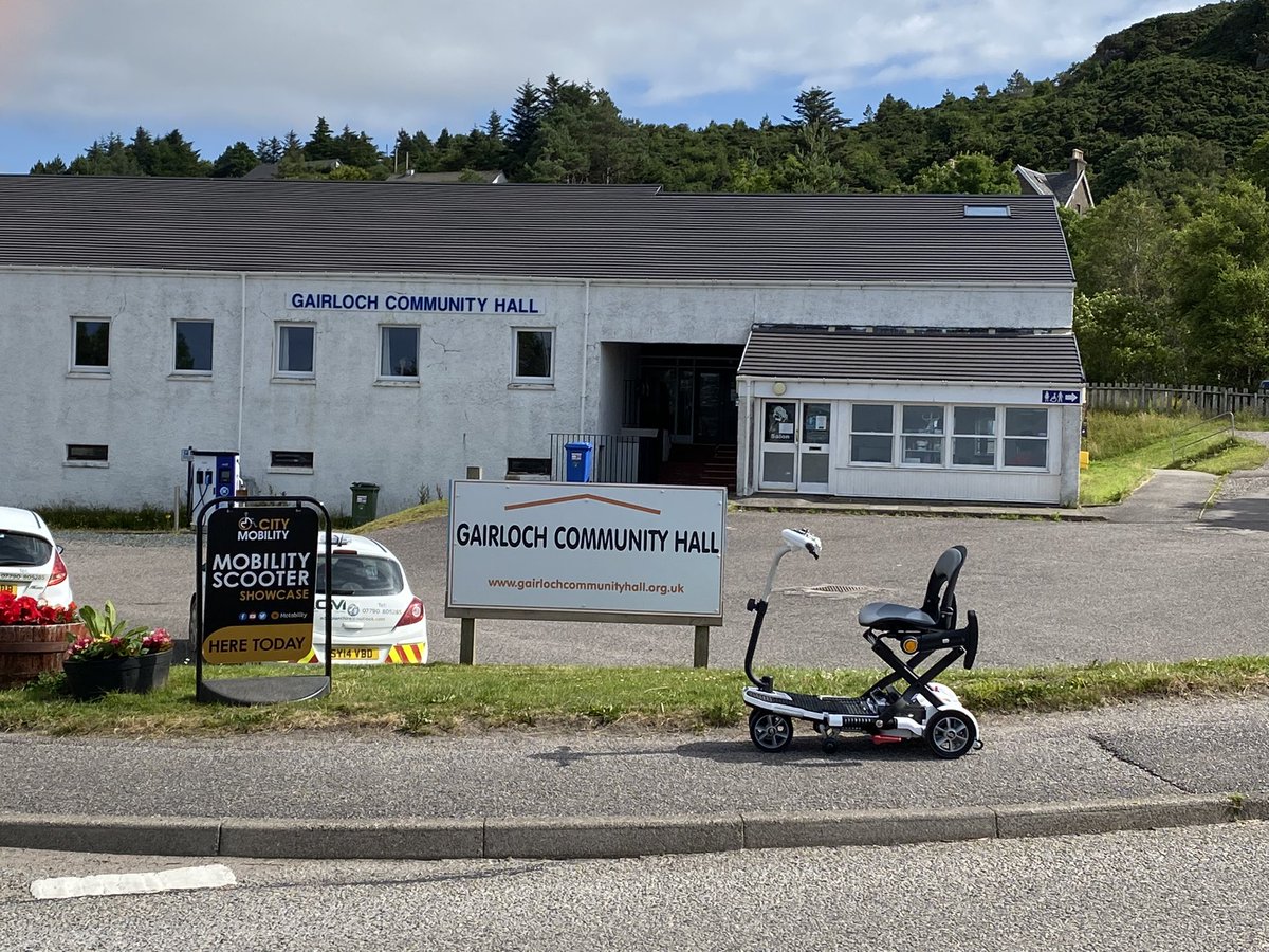 _citymobility's tweet photo. We’re at the #gairloch community hall from 11am to 3pm today. Pop in and have a chat. #motability #mobility #scooters https://t.co/UJGdXJR49a