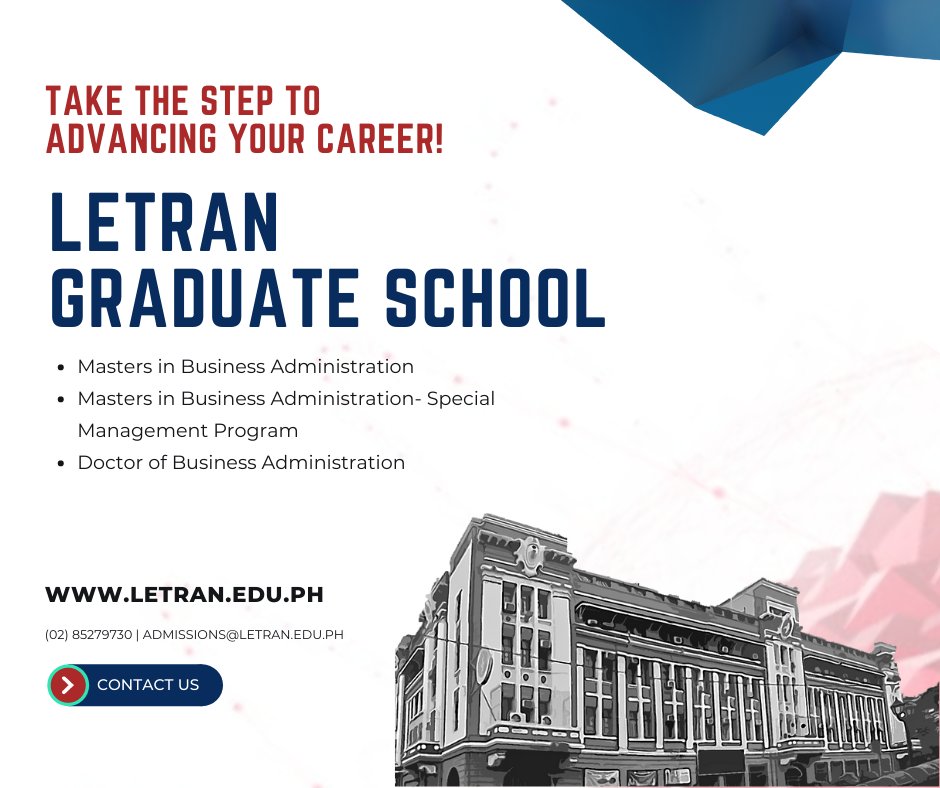 LetranOfficial's tweet photo. The Letran Graduate School is now accepting new students for the 1st Term, SY 2021-2022!
 
APPLY NOW! https://t.co/M3ohpNNLsX

Contact us at gradschool@letran.edu.ph or at https://t.co/odDNPPBamJ for more information.

Be a part of history. Be a Letranite! https://t.co/0usIy6DOXR