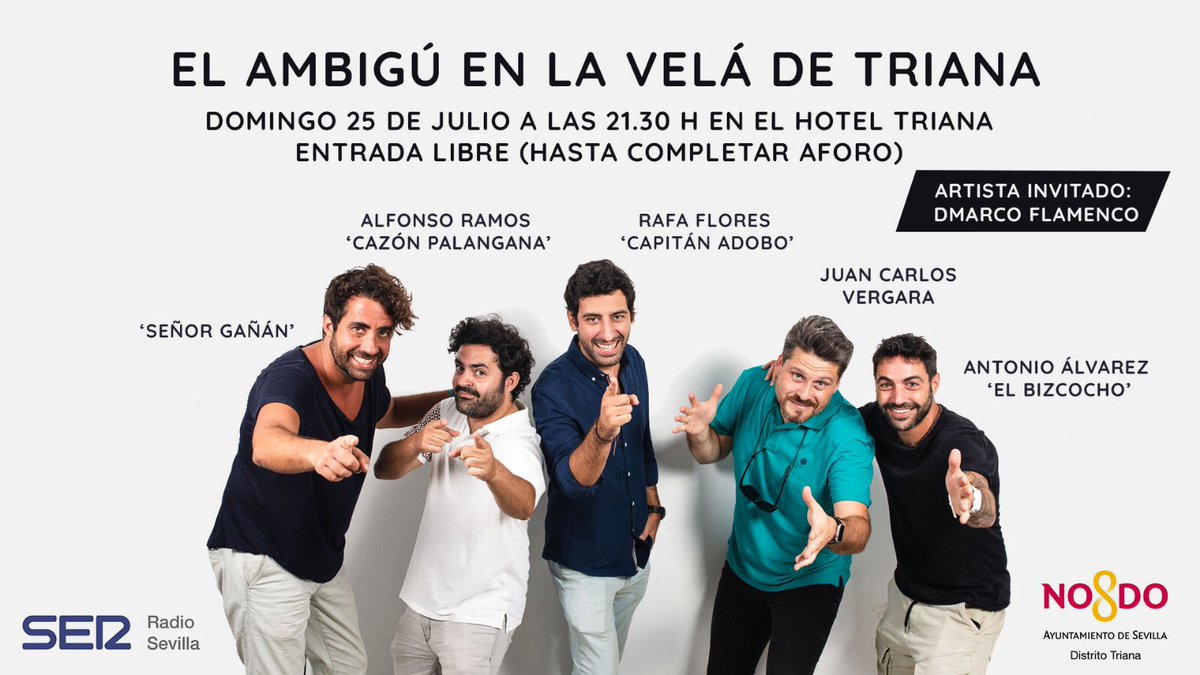 SenorGanan's tweet photo. Velá tú la que se puede liar...

Os esperamos @RadioElAmbigu el domingo 25 julio a las 21:30 en el antiguo Hotel Triana junto a @Demarcoflamenco. #VelaSantaAna2021 #VelaTriana2021 @RadioSevilla @Ayto_Sevilla https://t.co/ynEjIUgcrH