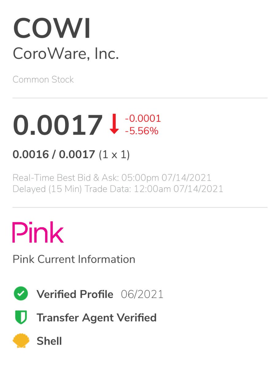 carbonmeta's tweet photo. $COWI is in the Pink of health

#OTC Pink Current https://t.co/1qErqQPckp