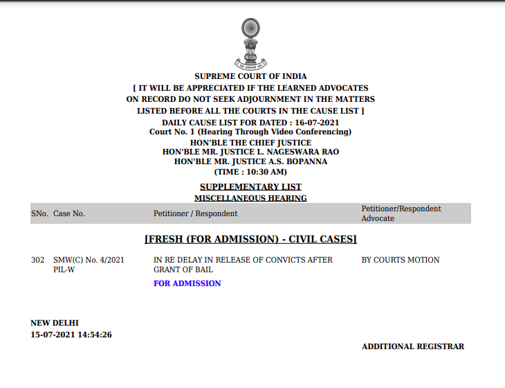 TheLeaflet_in's tweet photo. The Supreme Court to hear tomorrow its suo motu case on "delay in the release of convicts after the grant of the bail". https://t.co/8JZYvolRFr