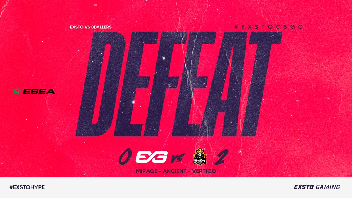 ExstoG's tweet image. Not the outcome we wanted, but we were outdone by @8ballersEsports. GGWP!

We go down 8⃣-1⃣6⃣ on Mirage and Ancient and #ExstoCSGO go down 0-2 tonight. 

Tough pill to swallow, but we have got to learn from it. #ExstoHype 

#LPLCHA #LPLCSGO @LPL_CS