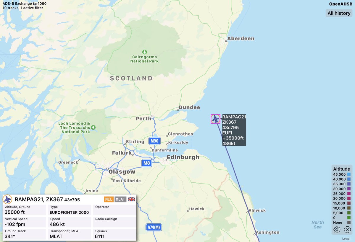mil_scot's tweet photo. #RAMPAG21 #ZK367, #Eurofighter EF-2000 #Typhoon #FGR4, C/N: BS128 heading north #adsb #avgeek #haveglass https://t.co/Eab419CbQT