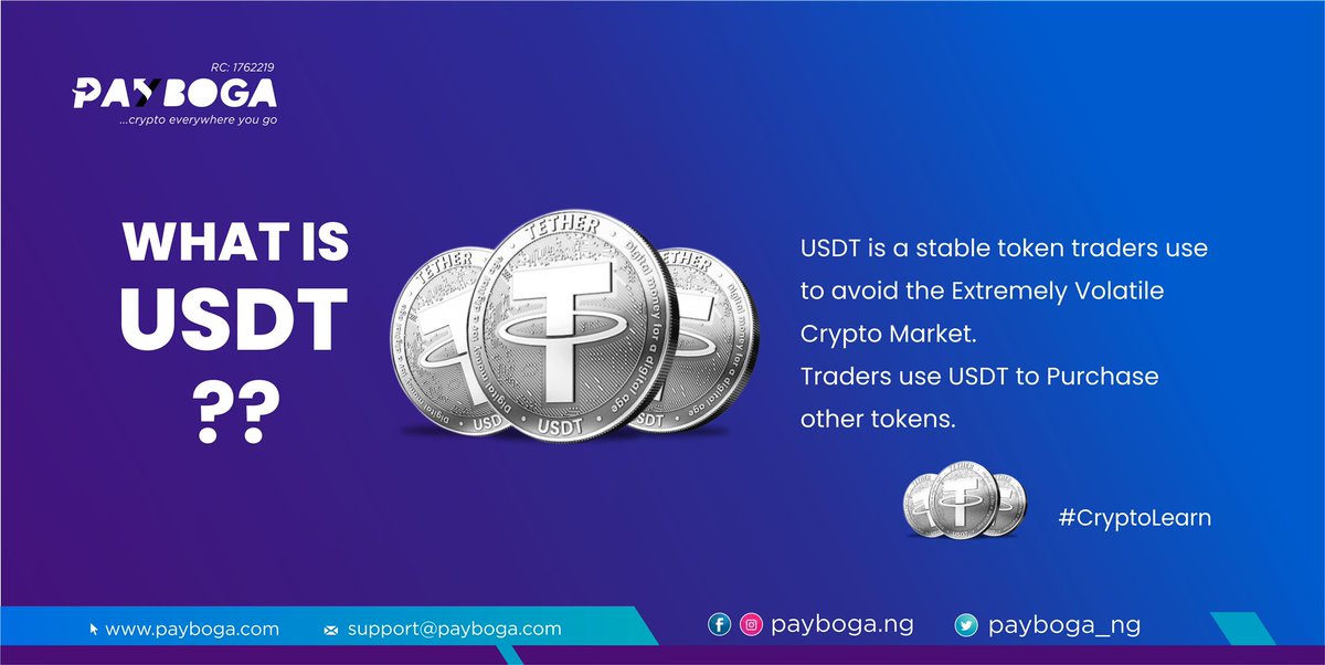 Payboga_NG's tweet photo. Learn something new today. What is USDT? #CryptoLearn #learning #cryptocurrency #Crypto https://t.co/KEL68pgGHl