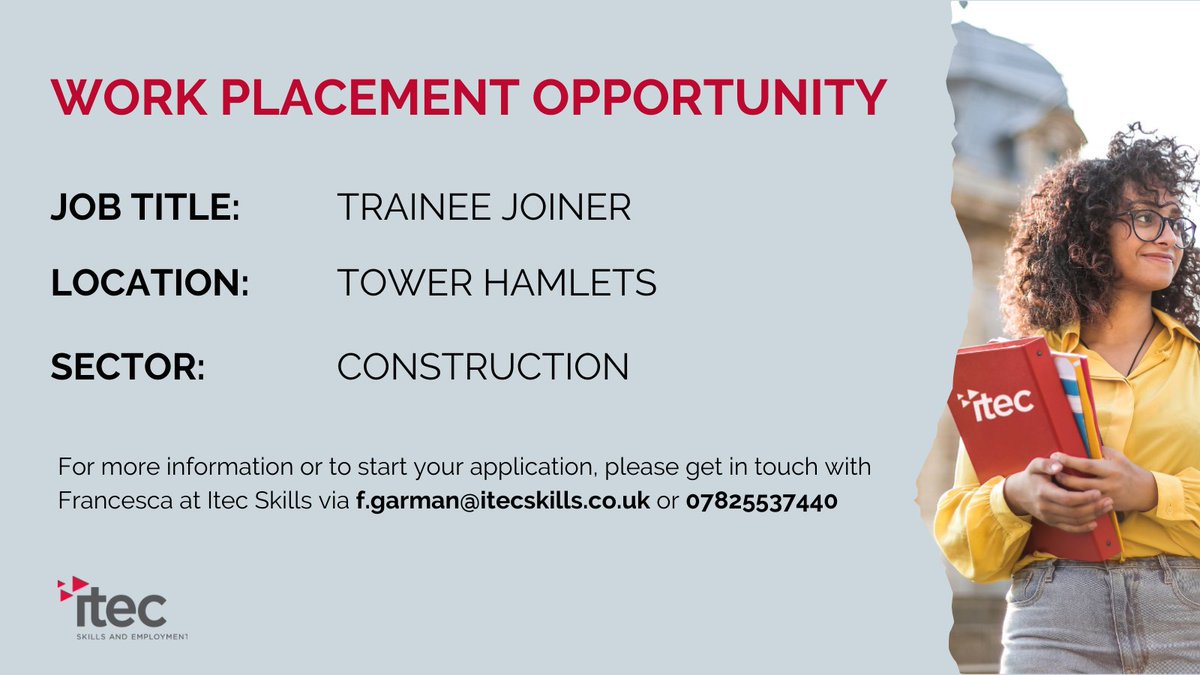 It's Day 1 of #ConstructLondon hosted by <a href="/PG_CareersLon/">National Careers LDN</a>! <a href="/ItecSkillsLDN/">Itec Skills London</a> info session takes place tomorrow, sign up now >>  
us02web.zoom.us/webinar/regist…
#TowerHamlets #Joinery #CareerFair #Construction #WomenInConstruction #Traineeship #Apprenticeship #WorkExperience #WorkPlacement