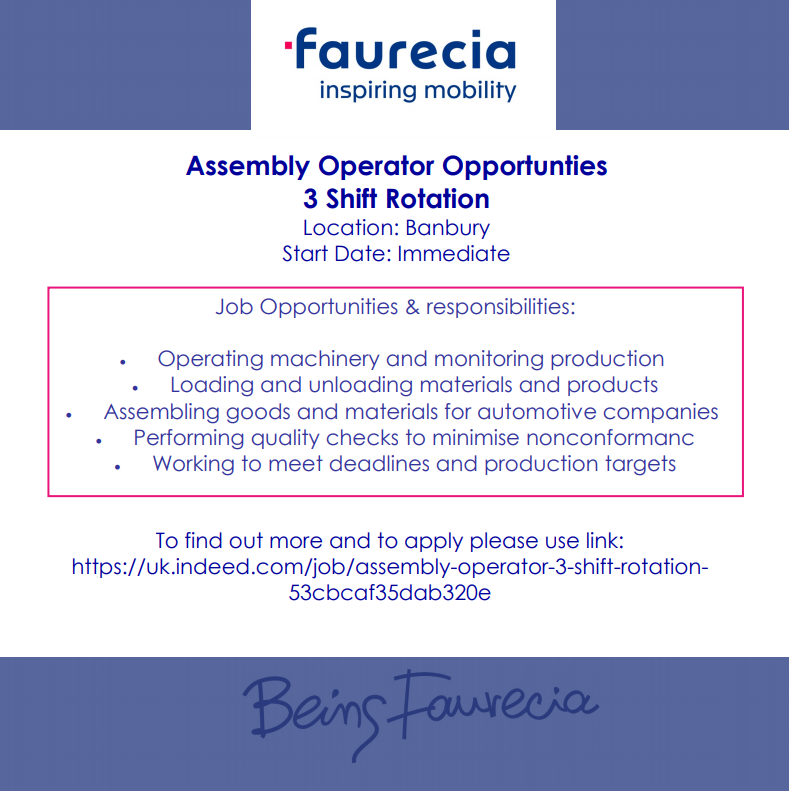 FaureciaUK's tweet photo. New Assembly Operator Opportunities for an immediate start

Please apply now via : https://t.co/TrVDPXRXvb

#opportunity #applynow https://t.co/7hfKanK5iZ