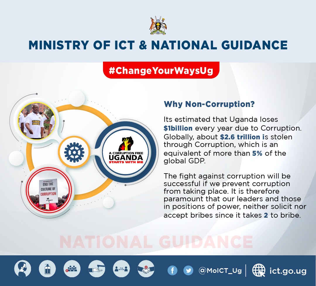 sbataliwo's tweet photo. The  continued fight against Corruption in the country is one of the five targets  President @KagutaMuseveni  tasked the new Cabinet to focus on in the next five years.
@MoICT_Ug 
@Nationguidance
#ChangeYourWaysUg https://t.co/DVNKMosaau