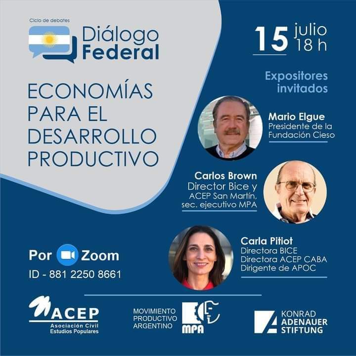 ElgueMario's tweet image. 📣 HOY jueves 15/7, a las 18 hs., Mario Elgue, Presidente de CIESO Delegación Buenos Aires, estará conversando sobre ECONOMÍAS PARA EL DESARROLLO PRODUCTIVO junto a Carla Pitiot y Carlos Brown. 
Actividad por Zoom, están invitados/as!
👉us02web.zoom.us/j/88122508661