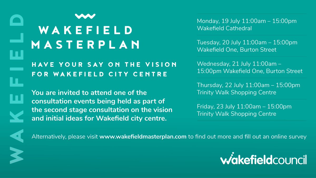 WakeyMasterplan's tweet photo. We have launched the second stage consultation.
Please visit us at: https://t.co/13OgXo1y2T to learn more information and complete the survey.
#wakefield #wakefieldmasterplan #wakefieldcitycentre https://t.co/gMAO6ooK3o
