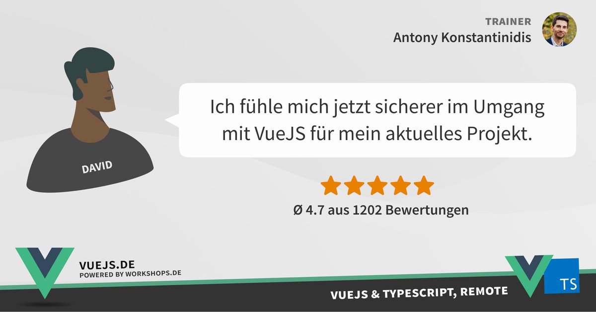 workshops_de's tweet photo. #FeedbackOfTheWeek
Neustes Feedback unserer #VueJS & #TypeScript Intensiv- #Schulung mit Antony Konstantinidis ( @vue_js_de ).
🤫 Die nächsten #Workshop Termine findest Du hier:
https://t.co/kS6h3Ueh1v https://t.co/gAtSC3zrFz