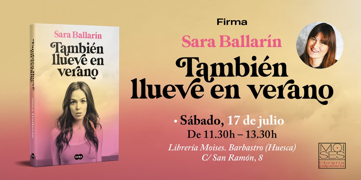 Este sábado 17 de julio estará con nosotros <a href="/sarinballarin/">Sara Ballarín</a>  presentando su última novela "También llueve en verano" Si os apetece pasar un buen rato estáis invitados 🙂