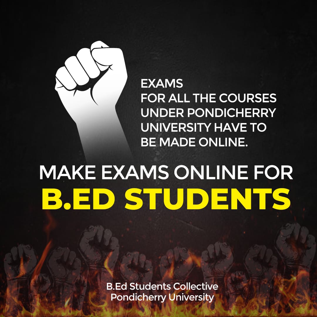 AnusreePk5's tweet photo. @ANamassivayam @GurmeetSinghVC @PondyUniPro #bringexamhome #takehomeexam #WeWantOnlineOBE #StudentsLivesMatter https://t.co/0QA5uemuhX