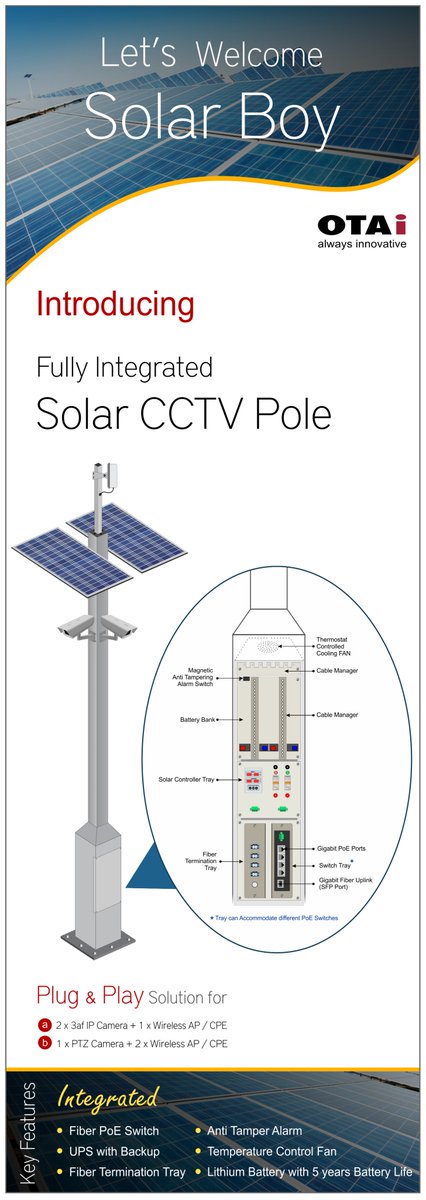 OnnetL's tweet image. Remote Power Solution for Communication equipment is MUCH SIMPLER and COST EFFECTIVE now...!

Fully Integrated Smart Solar Communication Pole with Compact Solar Communication box.

Click here for more information :
lnkd.in/diaMpp4

#solarpole #CCTV #madeinuae #reliable