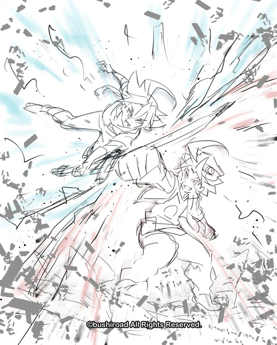 バディファイトのパッケージで描かせていただいた友牙君と牙王君。剣の手は両方持たせてくださいって言われて頑張って調整した思い出。
勢いあるイラストは描いていて楽しい。
#バディファイト 