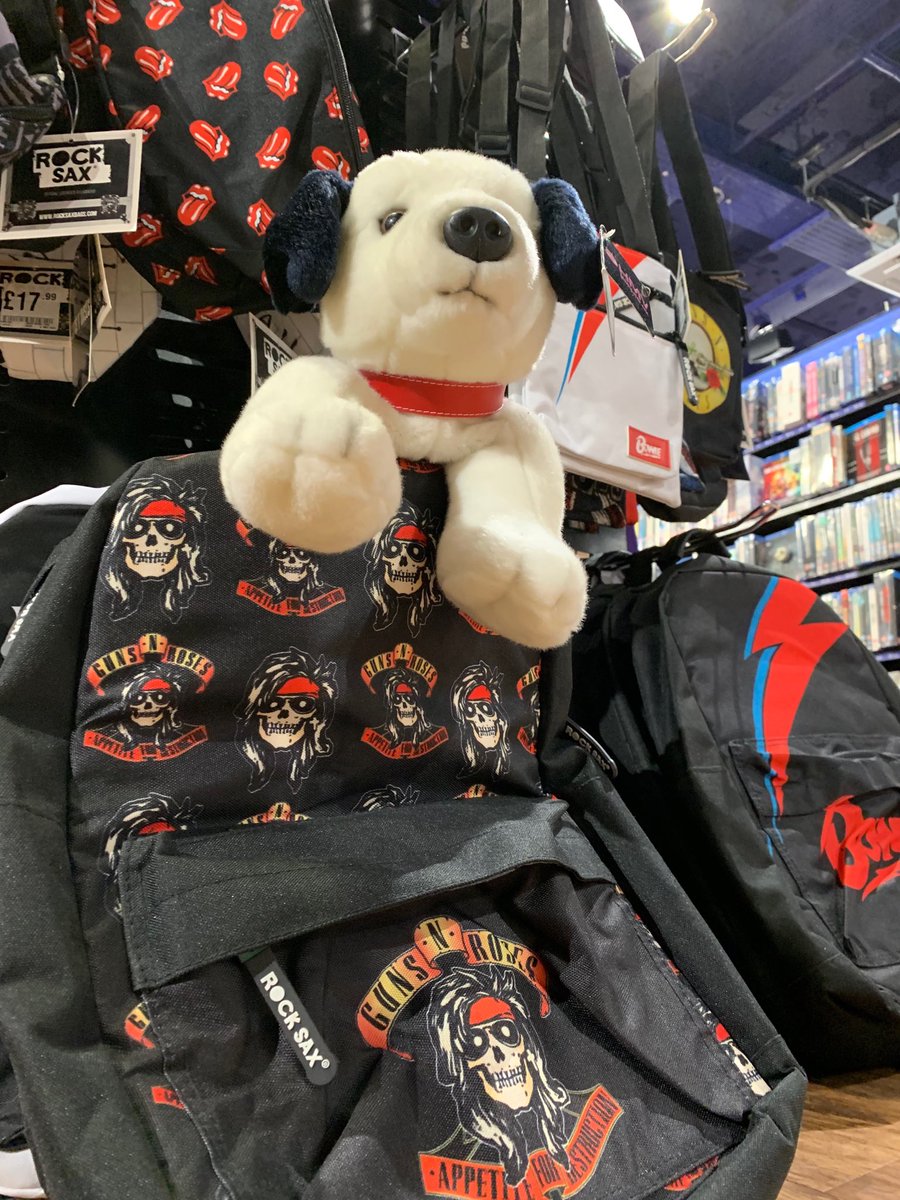 hmvhighwycombe's tweet photo. #Nipper is loving our range of rucksacks, bags and wallets! 🎒👝We have some awesome designs including #Queen #Gunsnroses #Bowie #RollingStones and more! 🎼🎹🎤 Come get yours @Eden_Shopping today! #hmv #Rocksax #inthebag https://t.co/qTAFHGgqDN