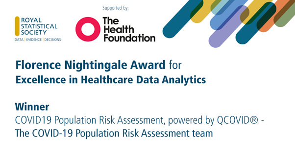 Royal Statistical Society (@royalstatsoc) on Twitter photo Our winner for the 2021 Florence Nightingale Award for Excellence in Healthcare Data Analytics, announced by @ASteventonTHF of <a href="/HealthFdn/">The Health Foundation</a>, is the Covid-19 Population Risk Assessment team for ‘The Covid-19 Population Risk Assessment, powered by QCovid®’ #HealthStatsAward Our winner for the 2021 Florence Nightingale Award for Excellence in Healthcare Data Analytics, announced by @ASteventonTHF of <a href="/HealthFdn/">The Health Foundation</a>, is the Covid-19 Population Risk Assessment team for ‘The Covid-19 Population Risk Assessment, powered by QCovid®’ #HealthStatsAward