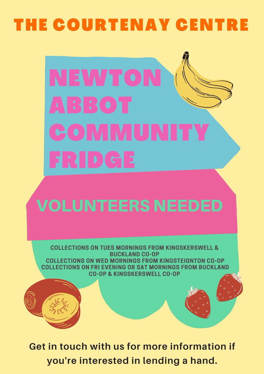 Get involved in the local community and help reduce food waste! Let us know if you're interested and share with anyone you think may like to help! 

#Newtonabbot #community #volunteer #teignbridge #coop #foodwaste #environment #volunteering #courtenaycentre