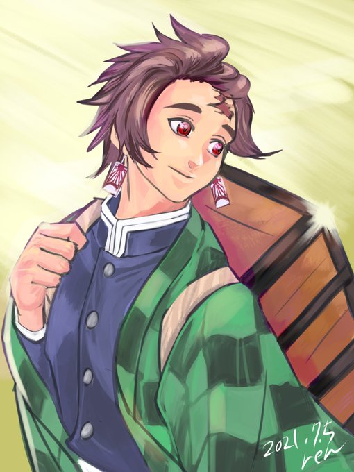 廉さんがTwitterに投稿した竈門炭治郎(鬼滅の刃)のイラスト。