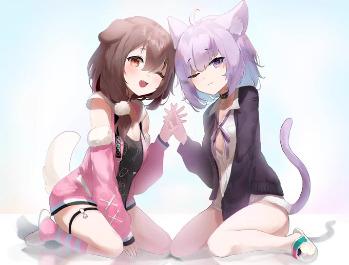 おかころ
#絵かゆ #できたてころね #戌神ころね新衣装 #猫又おかゆ新衣装 
