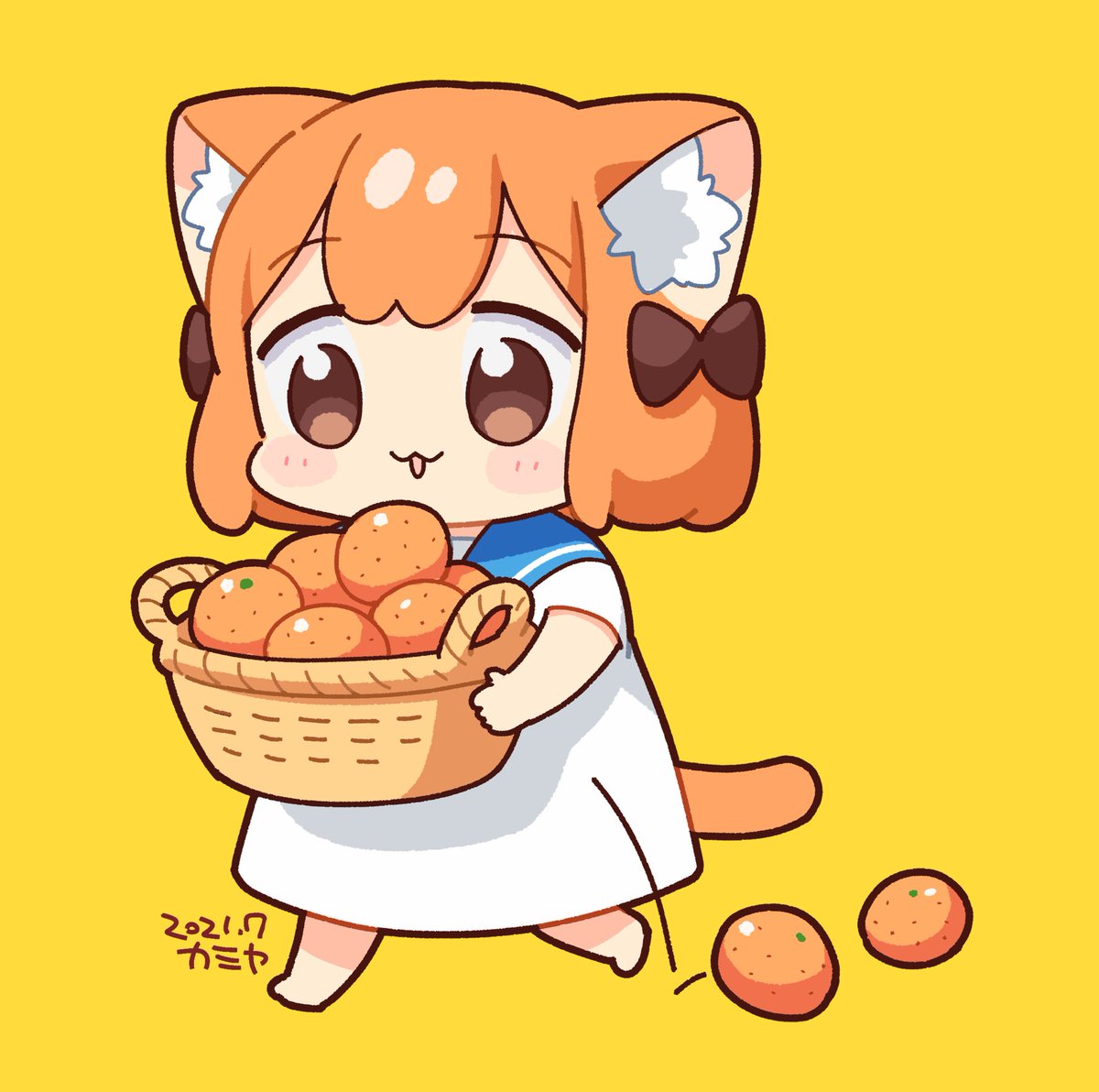 「#skeb #kami8絵
#うめともものふつうの暮らし
😺🍊 」|藤沢カミヤ☘⑤発売中のイラスト