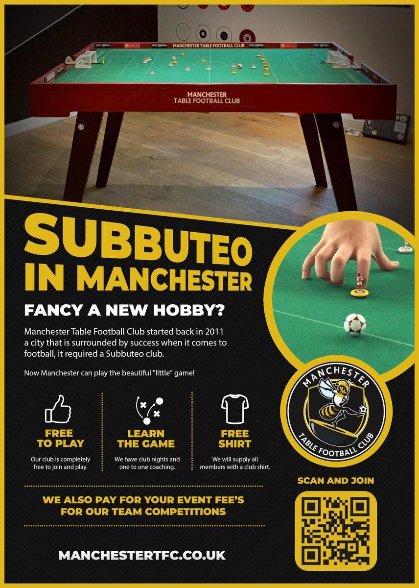 MancSubbuteo's tweet image. We are pleased to announce that our club nights are back!

Thank you to Swinton Poolhall for having us back.

More news coming soon.

manchestertfc.com 🐝

#Subbuteo #Football #Manchester