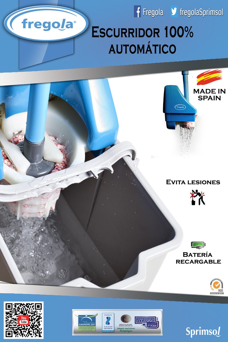 fregolaSprimsol's tweet photo. #Fregola escurre la mopa sin ningún esfuerzo  
✅Conseguirás un secado del suelo rápido y eficaz cuidando de tu salud. 
✅Evita un esfuerzo físico que puede originar lesiones y dolores musculares.
✅Gran autonomía: Dispone de una batería recargable.
#Sprimsol #mopa #limpieza https://t.co/IidxKpQYem