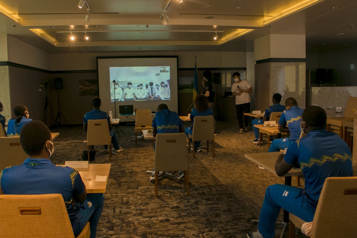 RwandaOlympic's tweet photo. Yesterday, the Rwandan delegation to Tokyo 2020 Olympic Games attended a Virtual Exchange Event together with Tairadate High School Students. @RwandaMFA @ErnestRwamucyo 

#RwandaOlympicTeam2020 #Tokyo2020 #HachimantaiCity https://t.co/Hz5YAIcHA3