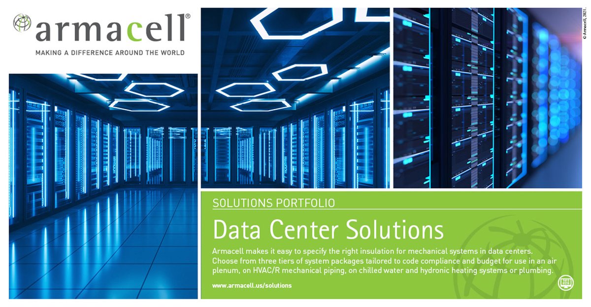 Armacell_US's tweet image. Having a hard time keeping your data center cold? ArmaFlex #insulation can help #installers and #datacentermanagers decode tricky #HVAC cooling strategies. Read more bit.ly/3hEHLz3 #TechnicalThursday #Engineers #Specifiers #Contractors