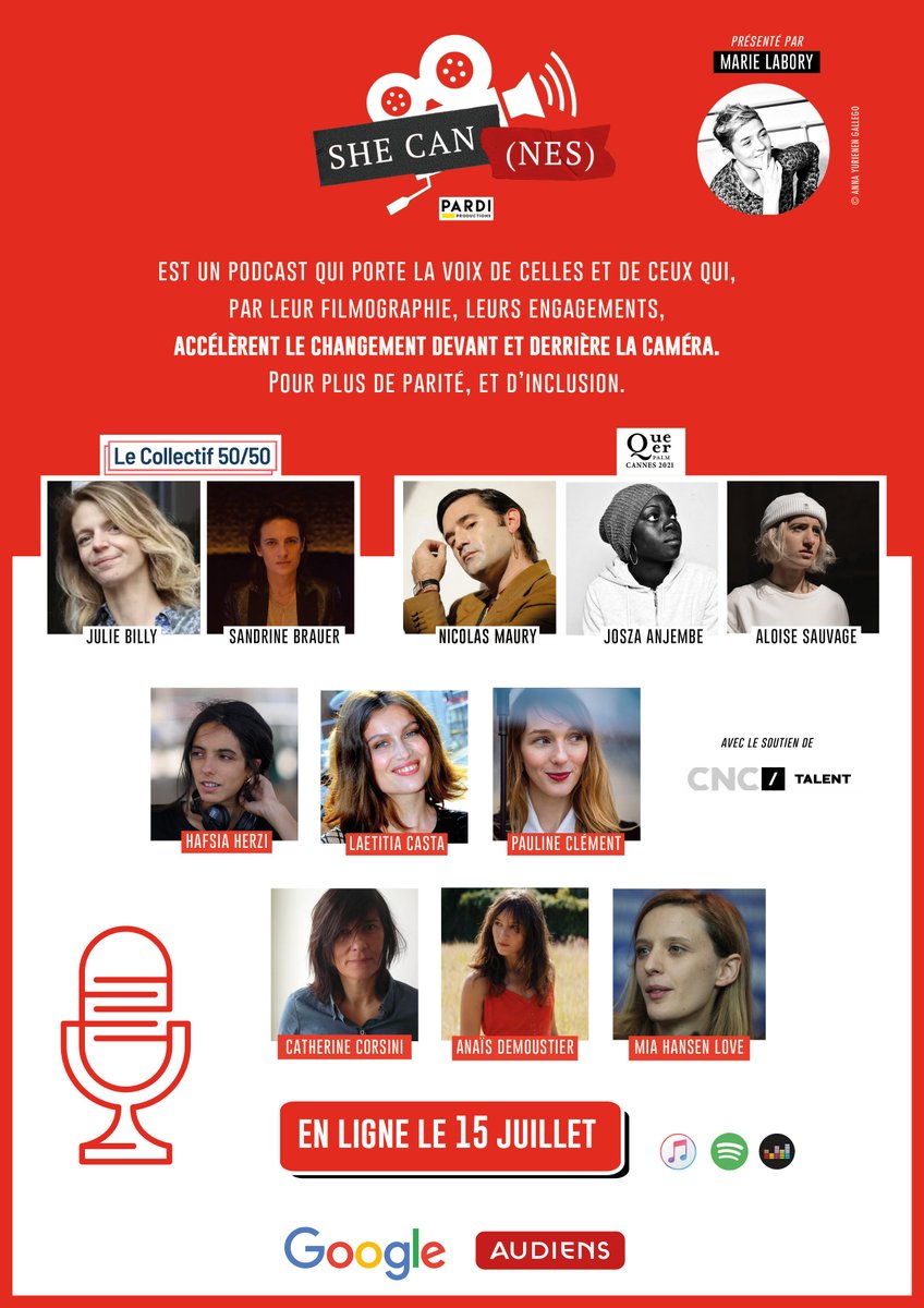 Fière et heureuse de découvrir cette 3ème édition de #SheCannes, en collaboration avec <a href="/GoogleEnFrance/">Google en France</a>  <a href="/LeCNC/">Le CNC</a> et <a href="/Collectif5050/">Collectif 50/50</a>
Bravo pour ce beau casting et cet engagement indéfectible <a href="/MaxRusz/">Maxime Ruszniewski</a> <a href="/Johann_Choron/">Johann Choron</a> @laurentsamama 
Pour écouter, c'est par ici: open.spotify.com/show/7AgnPaR6d…