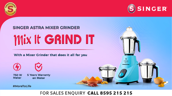SingerIndialtd's tweet photo. Bring the versatile partner for your kitchen chores – Singer Astra Mixer Grinder. For sales enquiry call us on 8595 215 215 or shop now from https://t.co/0QoSTHkcqA
#MoreToLife #MixerGrinder #KitchenEssentials #Food #Delicacy #SingerIndia #SingerCaresForYou https://t.co/xtwTBT4hLH