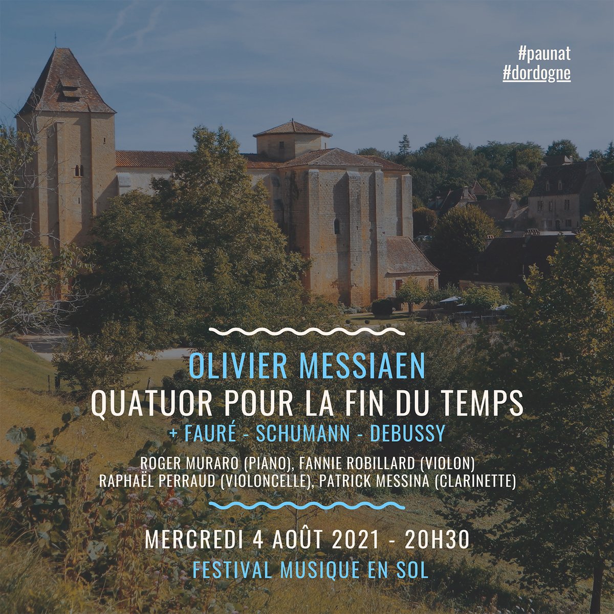 RogerMuraro's tweet photo. [Sur la route des festivals d'été] RV le 4 août, Abbatiale Saint-Martial de #Paunat (20h30) - Festival Musique en Sol #Périgord #Dordogne - Programme #Schumann #Falla #Debussy #Messiaen avec Fannie Robillard, Raphaël Perraud &amp; @MessinaClarinet - Info :  https://t.co/sRHIEWASNH https://t.co/tePBAxalrD