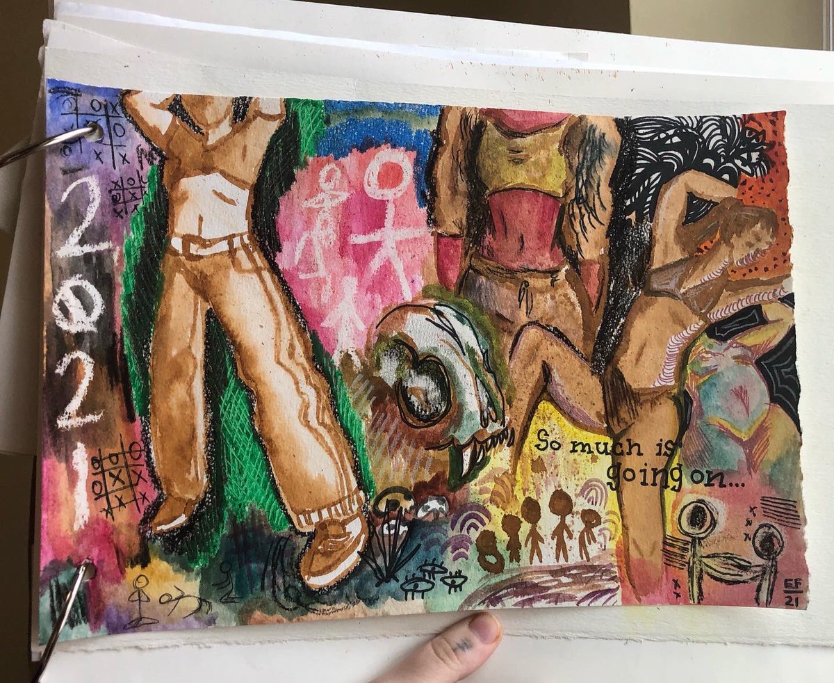 frittsart's tweet photo. I’m sorta late, but hey! I’m Fritts. I’m a 20 y/o mixed media artist who focuses on expressing themes of my personal identity, experiences with trauma, and how I cope/navigate with mental illnesses like bipolar and PTSD. My art insta is frittsart 💕 #PortfolioDay https://t.co/JImgfxkvfm