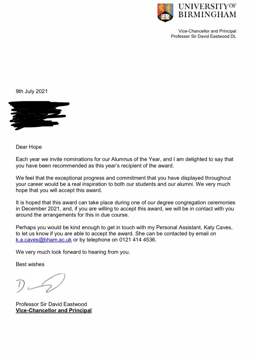 Feeling completely overwhelmed that I have been nominated as Alumnus of the Year for 2020 from the University of Birmingham and also slightly uncomfortable about sharing this. 

Never would I have ever thought I would win something like this..