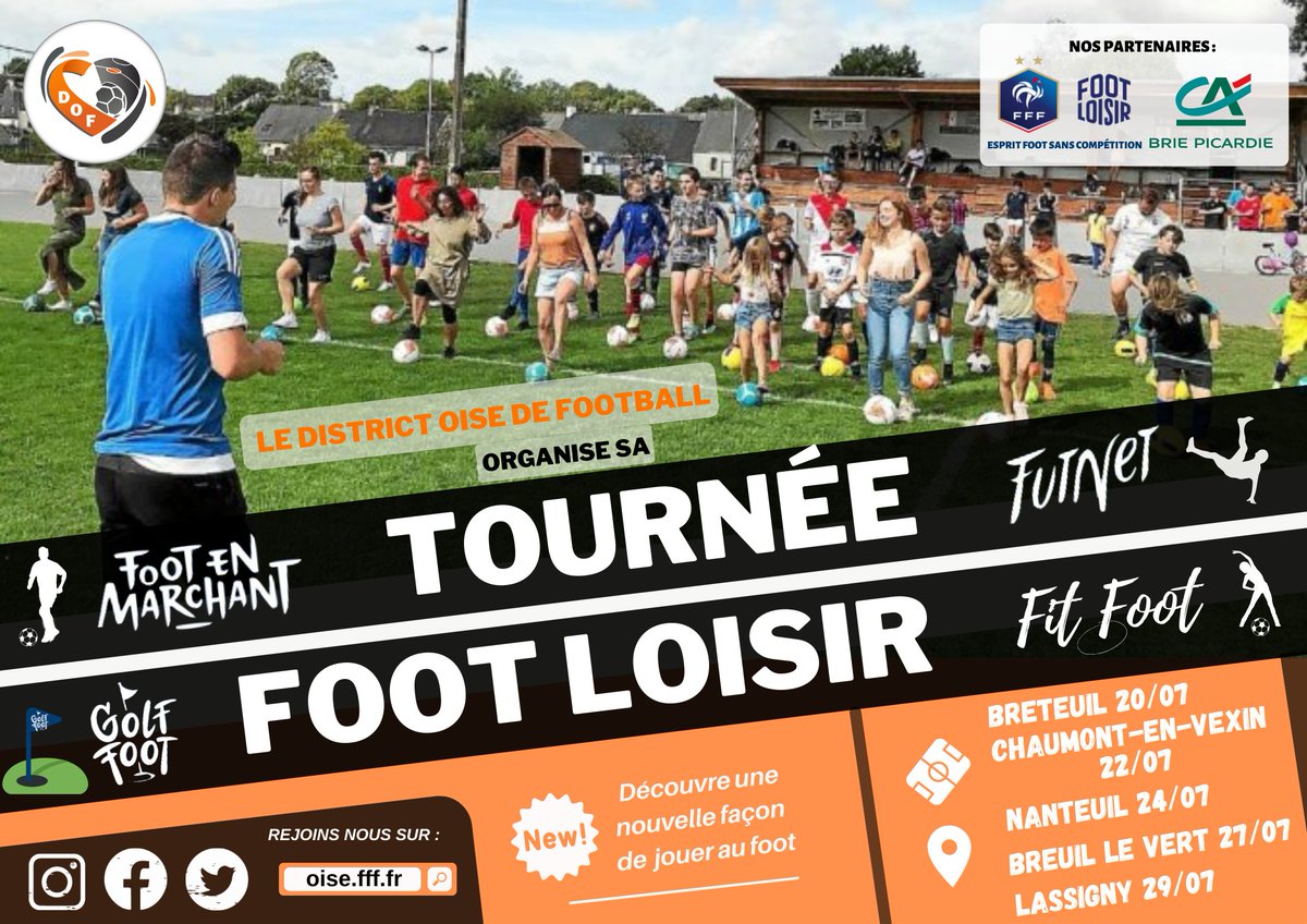 District_oise's tweet photo. 🚨 Tournée Foot Loisir 🚨

Retrouvez l’affiche de la tournée Foot Loisir avec les dates et lieux des 5 étapes. ⚽️📆

SEREZ VOUS LA POUR VIVRE CETTE TOURNEE ? 😁

#summertour #tournéedof https://t.co/AuFGIwWHne