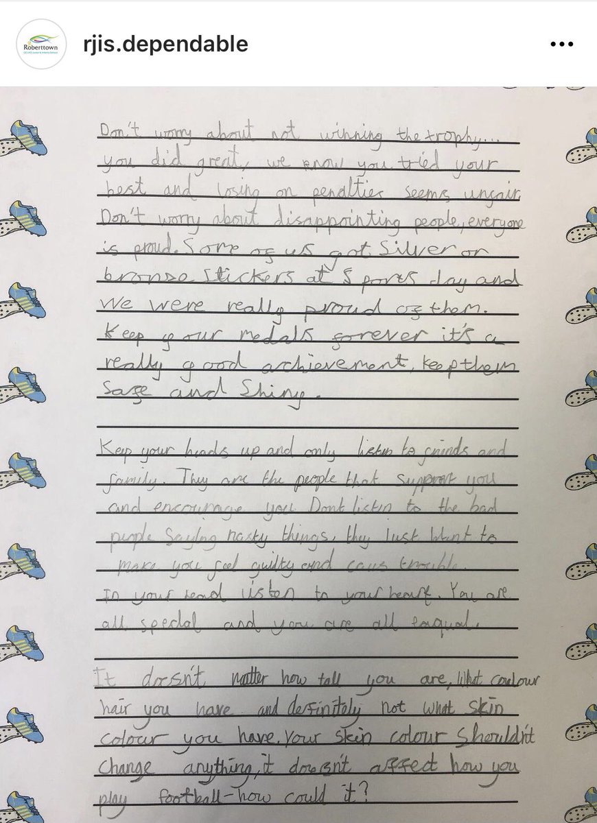 RoberttownSch's tweet photo. A letter to Gareth Southgate and the Dream Team written by Year 3. We are so very proud of you and your achievements. This week we reflected on all the amazing things that happened on the pitch and discussed some of the upsetting things that have happened off the pitch. @England https://t.co/b5syySG2Pe